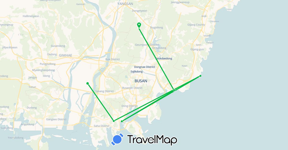 TravelMap itinerary: bus in South Korea (Asia)
